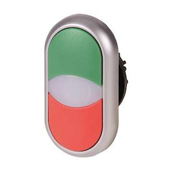 Bouton-poussoir double avec élement DEL, vert/blanc/rouge|Eaton industries-EONM22-DDL-GR