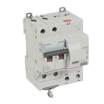 Disjoncteur diff DX³ 6000 -vis-2P-230/400V~-63A -typeAC -10mA- courbe C - 4 mod|Legrand-LEG411164