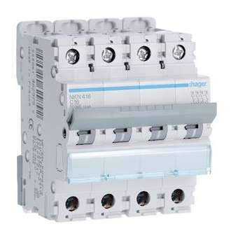 Disjoncteur 4P 10-15kA courbe C - 16A 4 modules|Hager-HAGNKN416
