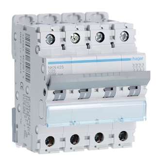 Disjoncteur 4P 10-15kA courbe C - 25A 4 modules|Hager-HAGNKN425