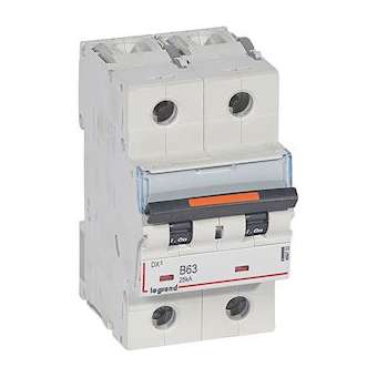 Disjoncteur DX³ 25kA arrivée haute/départ bas vis 2P 63A courbe B - 2 mod|Legrand-LEG409722