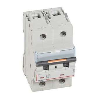 Disjoncteur DX³ 25kA arrivée haute/départ bas vis 2P 50A courbe B - 2 mod|Legrand-LEG409721