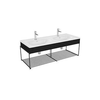 Equal plan cér.,lavabo double,pann.en bois et étagère,chêne noir structure,130cm|Vitra France-GIR64100