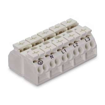 Borne de raccordement 5 pôles Blanc (Marquage PE-N-L1-L2-L3, fixation par vis de|Wago contact-WAG862-1605