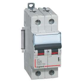 Disjoncteur DX³6000 10kA arrivée haute/départ bas vis 2P 25A courbe D - 2 mod|Legrand-LEG408017