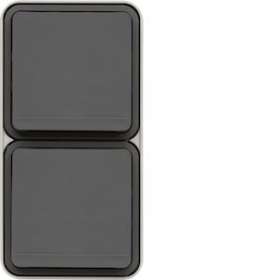 cubyko Prise double verticale 2P+T saillie gris IP55|Hager-HAGWNC132