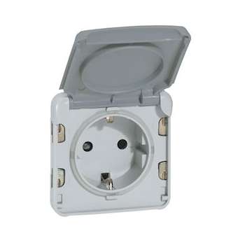 Prise 2P+T avec contact latéral de terre Plexo composable IP55 16A 250V - gris|Legrand-LEG069570