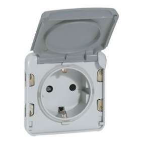 Prise 2P+T avec contact latéral de terre Plexo composable IP55 16A 250V - gris|Legrand-LEG069570