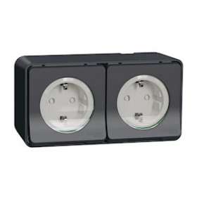 Mureva Styl - Double PC 2P+T schuko précâblée horiz - saillie - IP55 IK08 - gris|Schneider Electric-SCHMUR36029