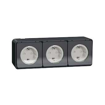 Mureva Styl - 3 PC 2P+T schuko horiz précâblées - saillie - IP55 - IK08 - gris|Schneider Electric-SCHMUR36038