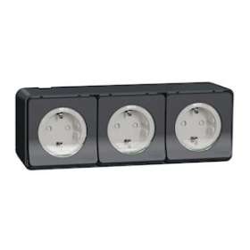 Mureva Styl - 3 PC 2P+T schuko horiz précâblées - saillie - IP55 - IK08 - gris|Schneider Electric-SCHMUR36038