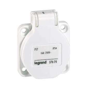 Prise à encombrement réduit P17 à brochage domestique IP54 16A - 250V~ - blanc|Legrand-LEG057674