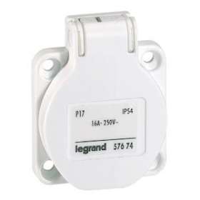 Prise à encombrement réduit P17 à brochage domestique IP54 16A - 250V~ - blanc|Legrand-LEG057674