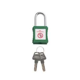 cadenas plastique vert anse metal 6mm clé aléatoire Z|Catu-CATPM-6-38-G-Z