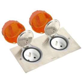 Double prise de sol inox étanche IP44 clapet de protection + boite à encastrer|Legrand-LEG092111