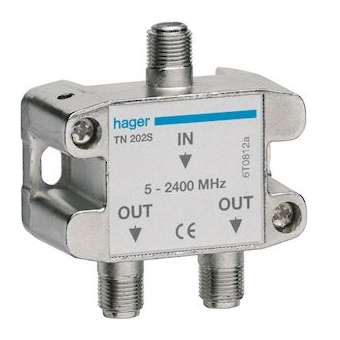 Répartiteur TV hertzien/satellite 2 sorties COAX 5-2400MHz|Hager-HAGTN202S