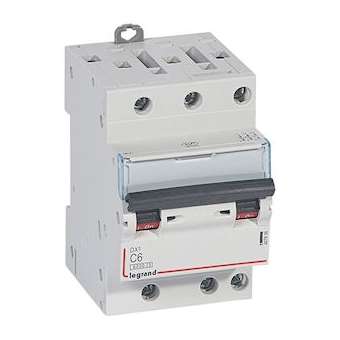 Disjoncteur DX³ 6000 -vis/vis-3P- 400V~-6A-10kA-courbeC-peigne HX³ opti 4P -3M|Legrand-LEG407836