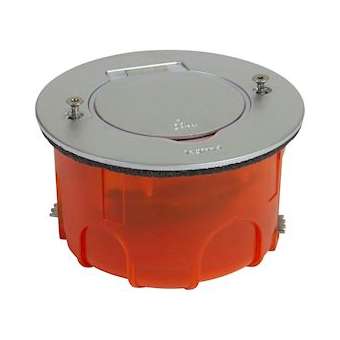 Kit prise de sol ronde inox étanche IP44 avec volet + boite à encastrer|Legrand-LEG092114