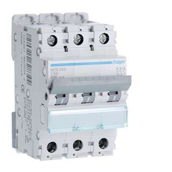 Disjoncteur 3P 6-10kA courbe C - 50A 3 modules|Hager-HAGNFN350
