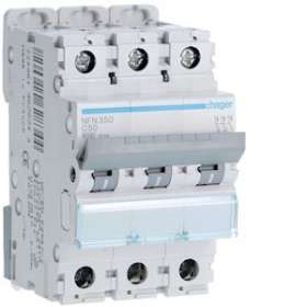 Disjoncteur 3P 6-10kA courbe C - 50A 3 modules|Hager-HAGNFN350