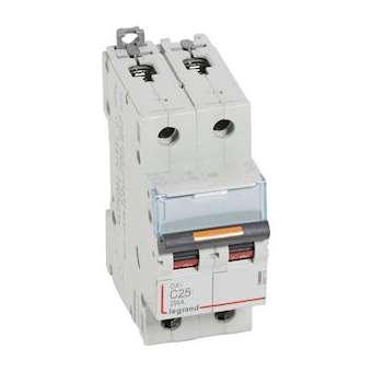Disjoncteur DX³ 25kA arrivée haute/départ bas vis 2P 25A -courbe C - 2 mod|Legrand-LEG409770