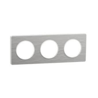 Odace Touch, plaque Aluminium martelé liseré Blanc 3 postes horiz./vert. 71mm|Schneider Electric-SCHS520806K
