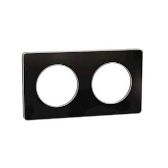 Odace Touch, plaque Aluminium brillant fumé avec liseré Alu 2postes entraxe 71mm|Schneider Electric-SCHS530804K1
