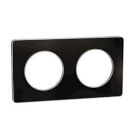 Odace Touch, plaque Aluminium brillant fumé avec liseré Alu 2postes entraxe 71mm|Schneider Electric-SCHS530804K1