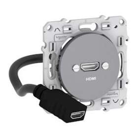 Odace - prise HDMI type A - Alu - prise femelle / câble femelle à l'arrière|Schneider Electric-SCHS530462