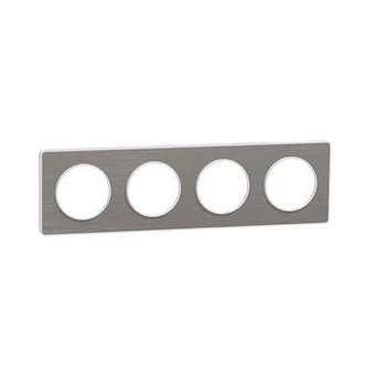 Odace Touch, plaque Aluminium brossé liseré Blanc 4 postes horiz./vert. 71mm|Schneider Electric-SCHS520808J