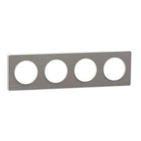 Odace Touch, plaque Aluminium brossé liseré Blanc 4 postes horiz./vert. 71mm|Schneider Electric-SCHS520808J