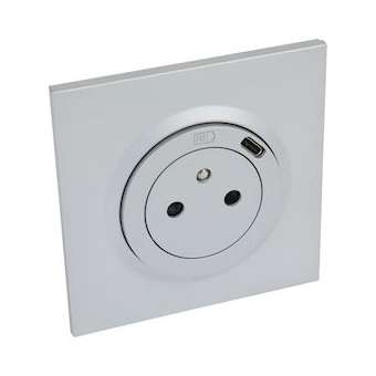 Prise de courant Surface 2P+T avec chargeur USB Type-C dooxie complet - alu|Legrand-LEG095036