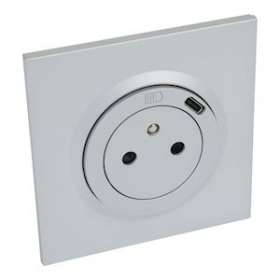 Prise de courant Surface 2P+T avec chargeur USB Type-C dooxie complet - alu|Legrand-LEG095036