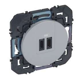 Double chargeur USB TypeC dooxie 3A finition alu|Legrand-LEG095295