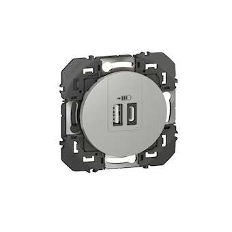 Double chargeur USB 1 TypeA + 1 TypeC dooxie 3A finition alu - sachet|Legrand-LEG095258