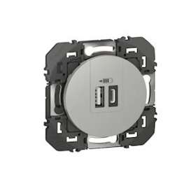 Double chargeur USB 1 TypeA + 1 TypeC dooxie 3A finition alu - sachet|Legrand-LEG095258