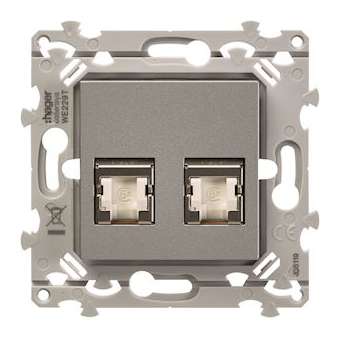 RJ45 essensya CAT.6A STP double Gr.3TV Titane|Hager-HAGWE229T