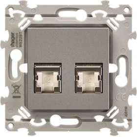 RJ45 essensya CAT.6A STP double Gr.3TV Titane|Hager-HAGWE229T