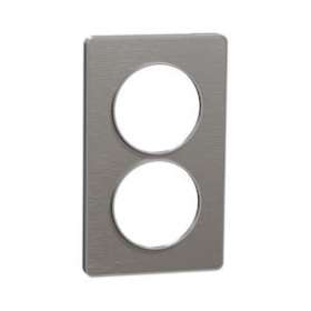 Odace Touch, plaque Aluminium brossé liseré Alu 2 postes verticaux entraxe 57mm|Schneider Electric-SCHS530814J