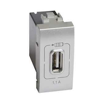 Chargeur USB simple Type-A Livinglight 1,1A - 1 module - finition Tech|Bticino-TICBTNT4285C1