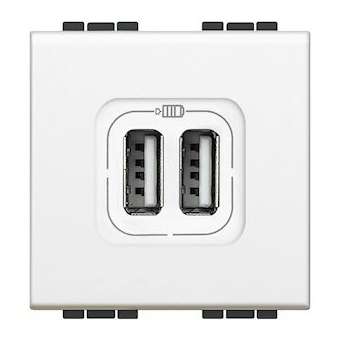 Chargeur 2 USB Type-A 2,4A 5V Livinglight - Blanc - 2 modules|Bticino-TICN4285C2