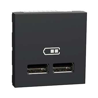Unica - chargeur USB double - 5Vcc - 1A + 2,1A - 2 modules - Anthra - méca seul|Schneider Electric-SCHNU341854
