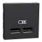 Unica - chargeur USB double - 5Vcc - 1A + 2,1A - 2 modules - Anthra - méca seul|Schneider Electric-SCHNU341854