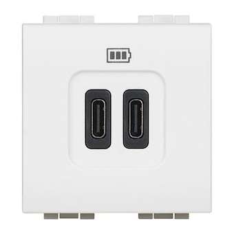Chargeur 2 USB Type-C 3A 5V 15W Livinglight 2 modules 230V - blanc|Bticino-TICBTN4286C2