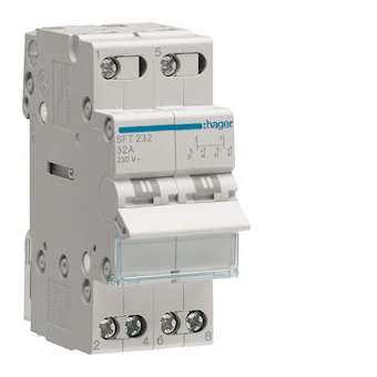 Inverseur modulaire 2 pôles 32A, point commun amont, I-0-II|Hager-HAGSFT232