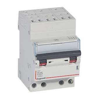 Disjoncteur DX³ 6000-auto/vis-4P-400V~-25A-10kA-courbe D-peigne HX³ opti 4P -3M|Legrand-LEG408135