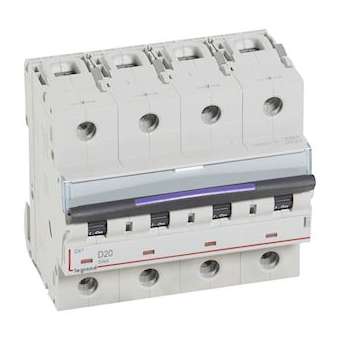 Disjoncteur DX³ 50kA arrivée haute/départ bas vis 4P 20A - courbe D - 6 mod|Legrand-LEG410227