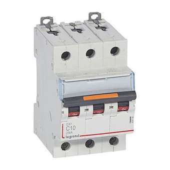 Disj. DX³ 25kA arrivée haute, départ bas à vis 3P 400V~ - 10A courbe C 3 modules|Legrand-LEG409780