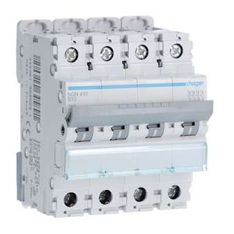 Disjoncteur 4P 25kA courbe B - 10A 4 modules|Hager-HAGNQN410