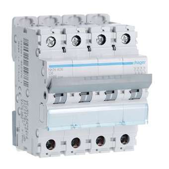 Disjoncteur 4P 10-15kA courbe C - 6A 4 modules|Hager-HAGNKN406